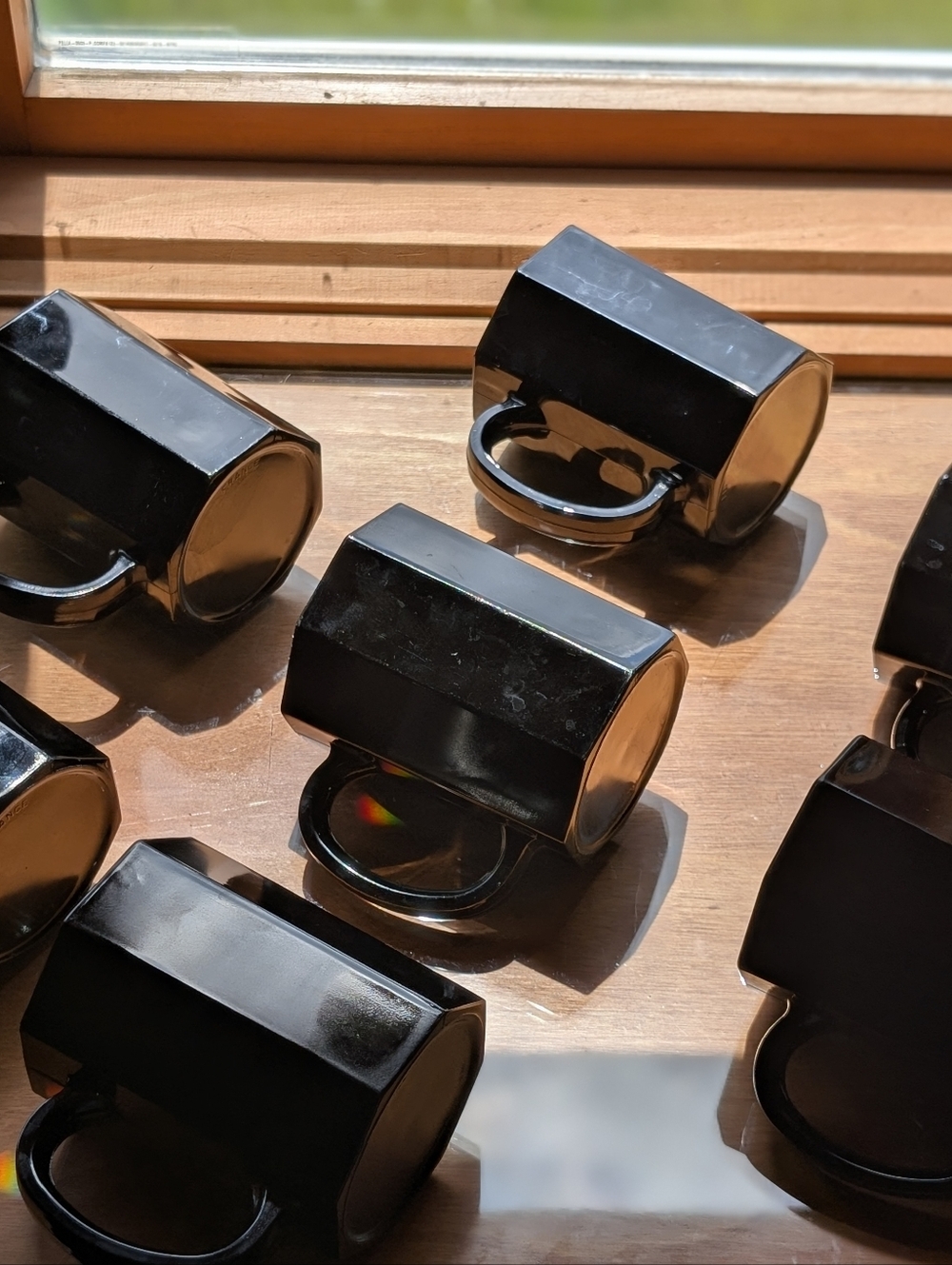 Arcoroc Mid Century "Octime" Octagonal Black Mug Set Of 7, Made In France - Picture 8 of 15